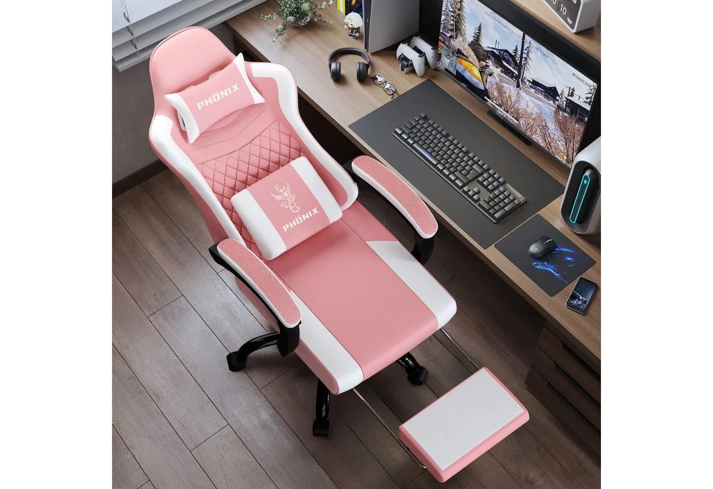 Adormii Gaming-Stuhl Ergonomisch Verstellbar PVC+PU-Leder Schwarz