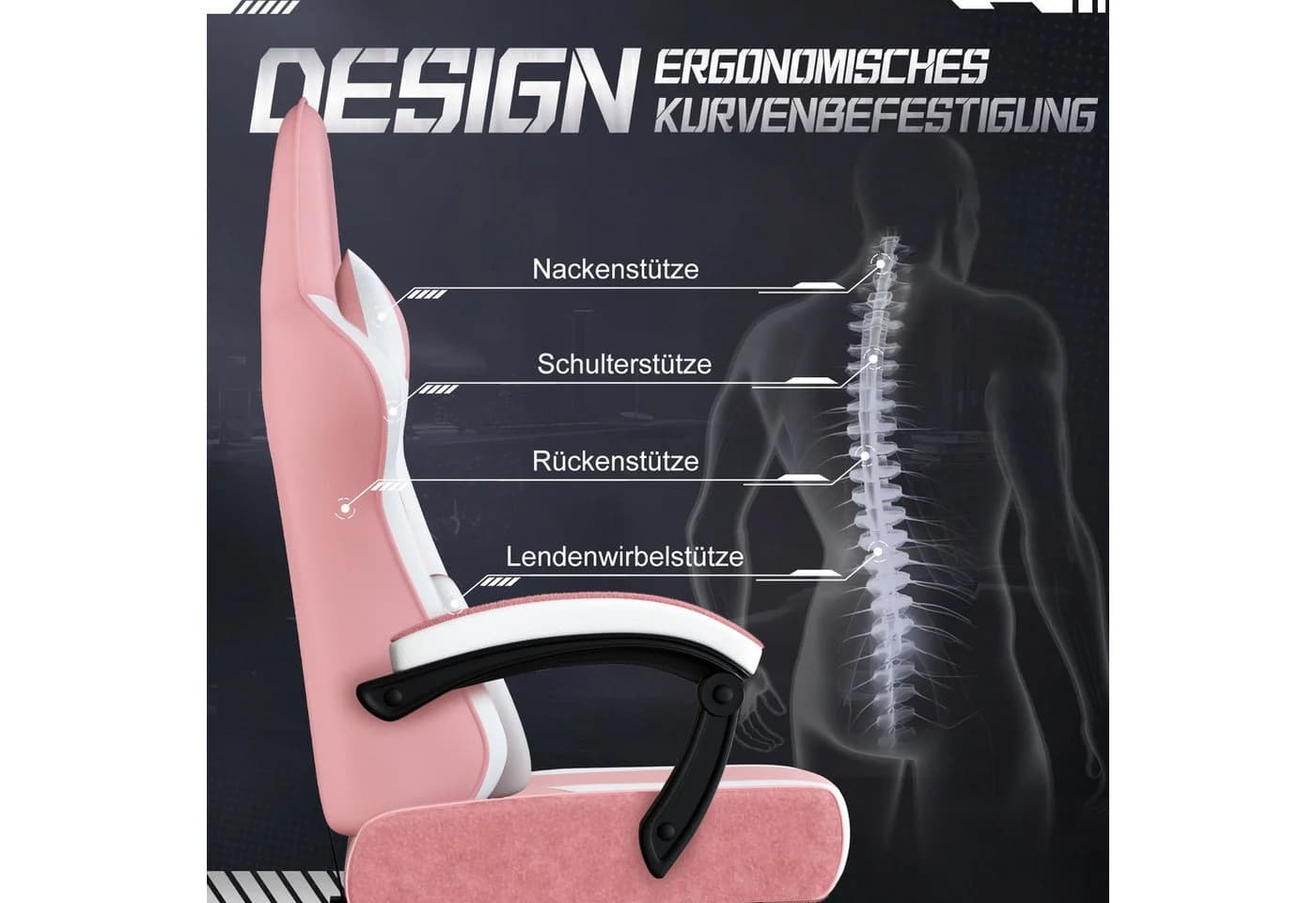 Adormii Gaming-Stuhl Ergonomisch Verstellbar PVC+PU-Leder Schwarz - Bild 4