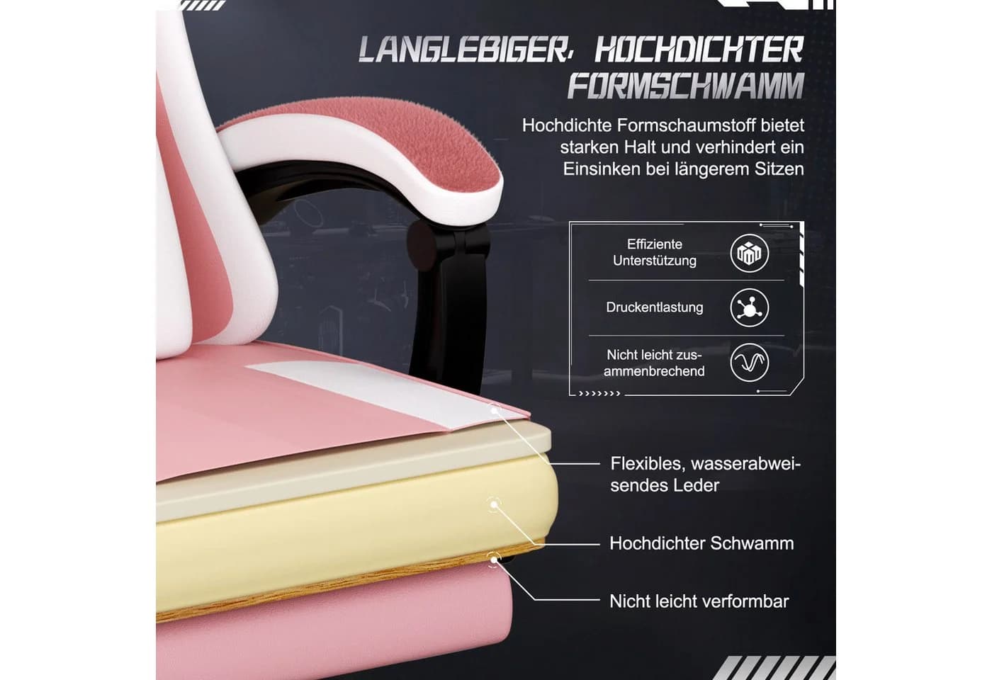 Adormii Gaming-Stuhl Ergonomisch Verstellbar PVC+PU-Leder Schwarz - Bild 5