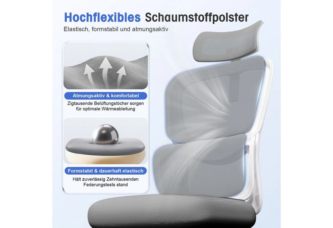 Homimaster Bürostuhl Schwarz Ergonomisch mit Mesh & Verstellbarer Kopfstütze