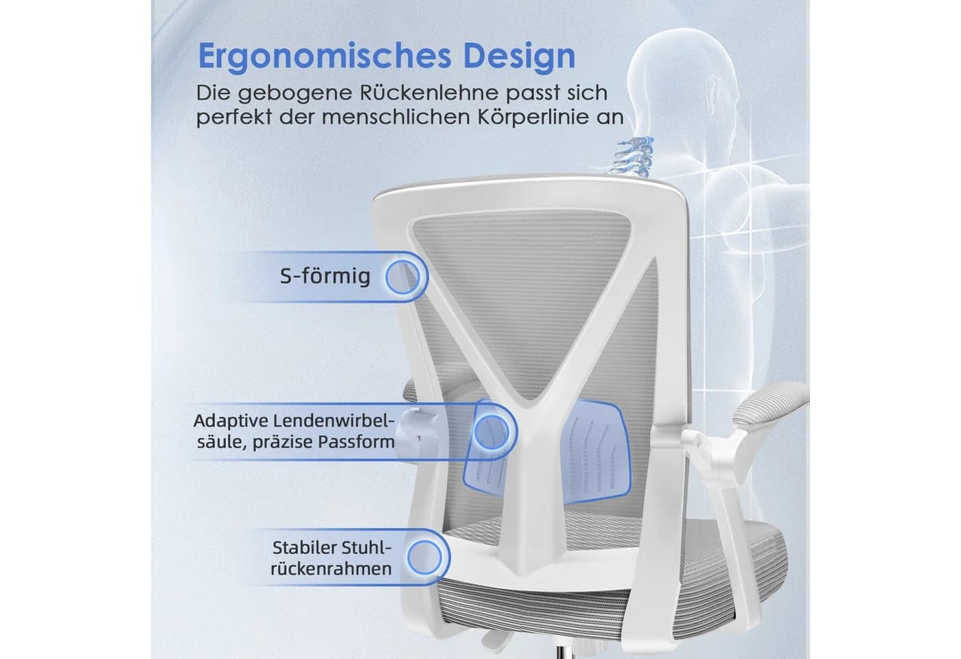 Adormii Bürostuhl Ergonomisch mit klappbaren Armlehnen und Wippfunktion