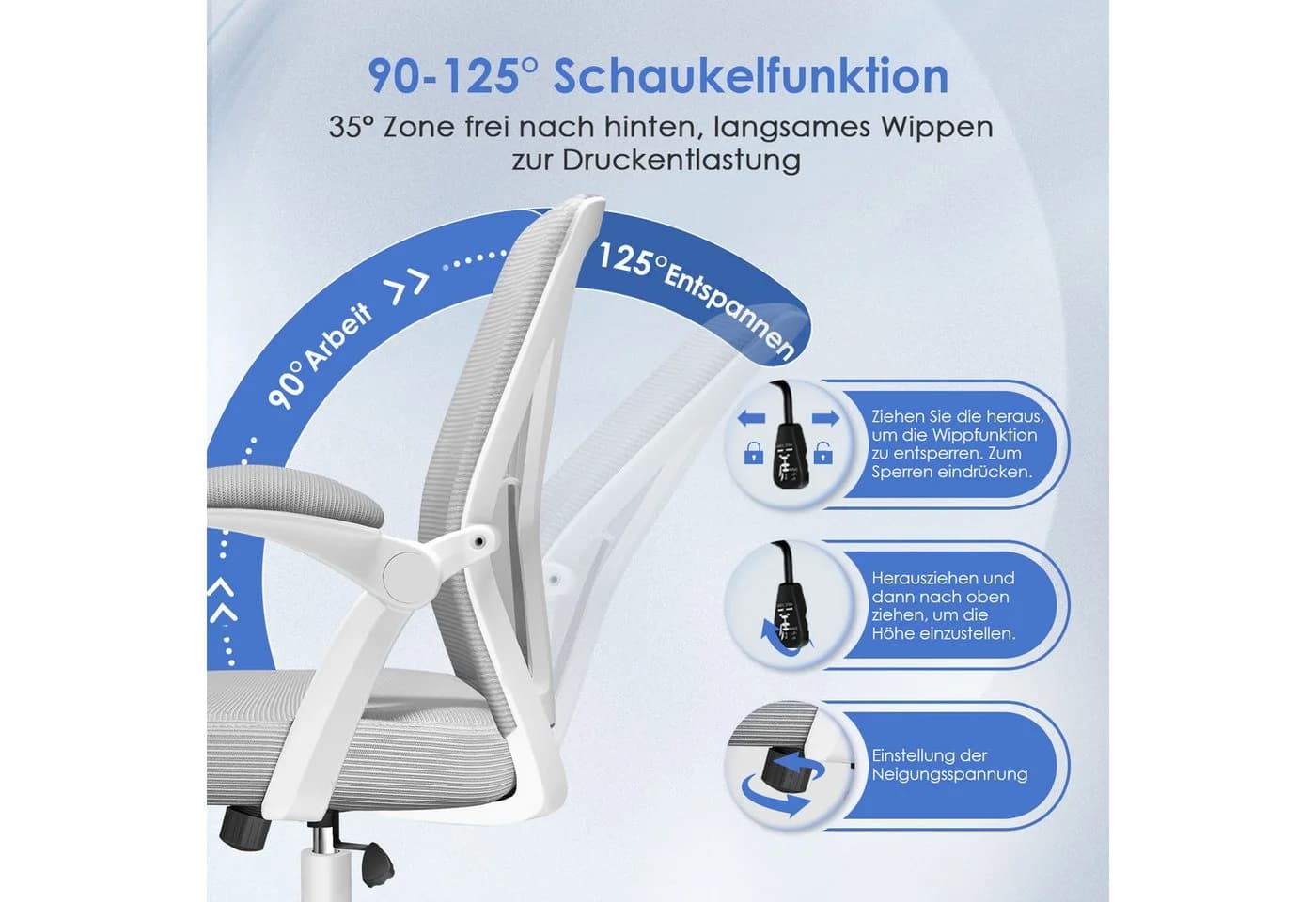 Adormii Bürostuhl Ergonomisch mit klappbaren Armlehnen und Wippfunktion - Bild 3