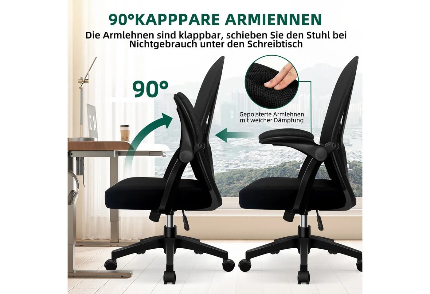 Adormii Ergonomischer Bürostuhl mit klappbaren Armlehnen und Wippfunktion - Bild 3