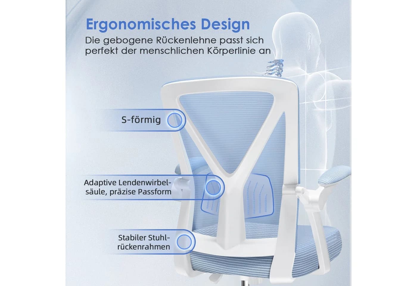 Adormii Bürostuhl Ergonomisch mit klappbaren Armlehnen