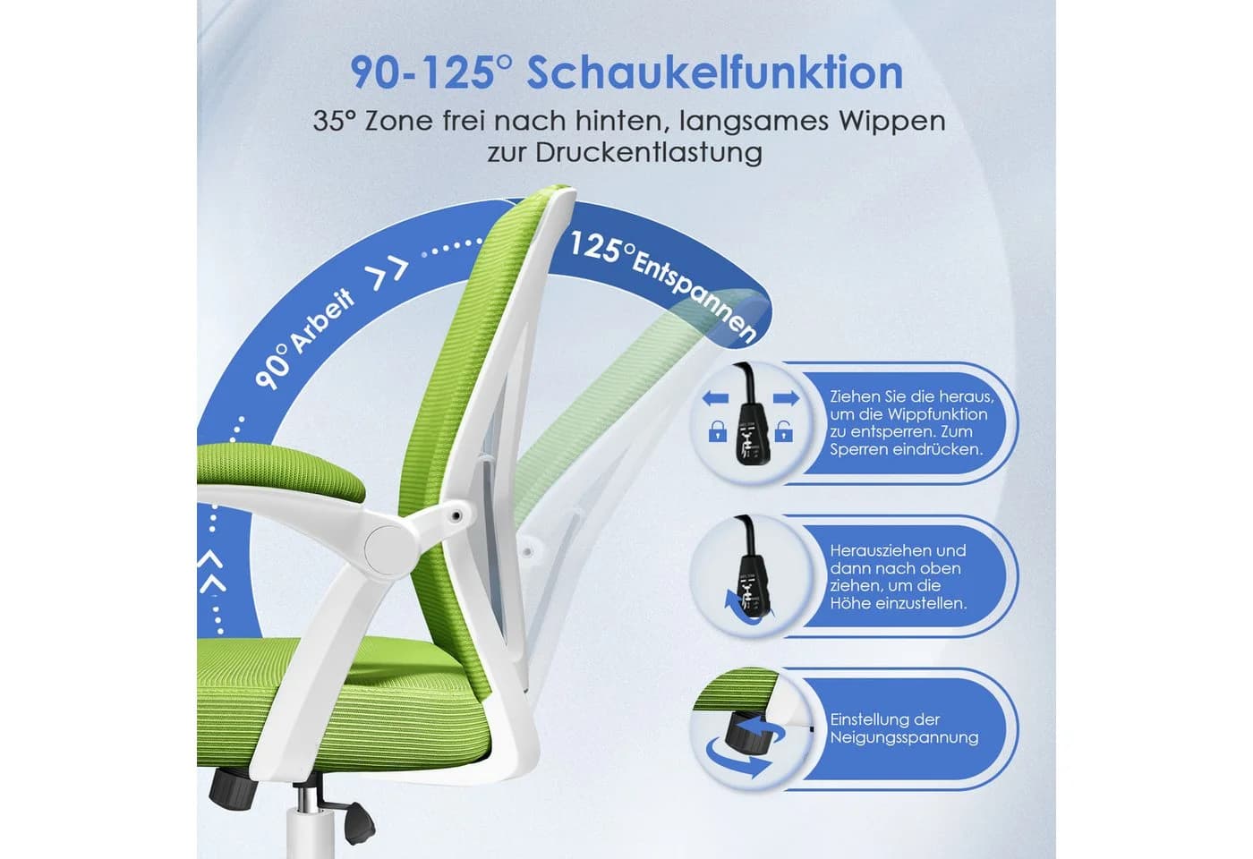 Adormii Bürostuhl Ergonomisch mit klappbaren Armlehnen und Wippfunktion - Bild 3