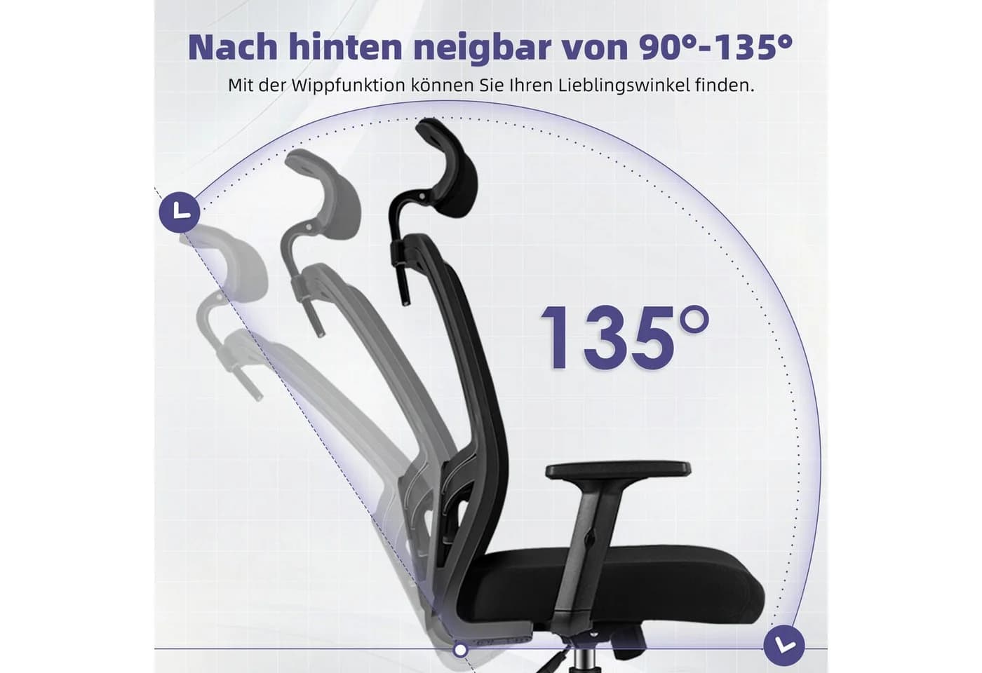 Adormii Ergonomischer Bürostuhl mit verstellbarer Kopfstütze und Wippfunktion - Bild 4