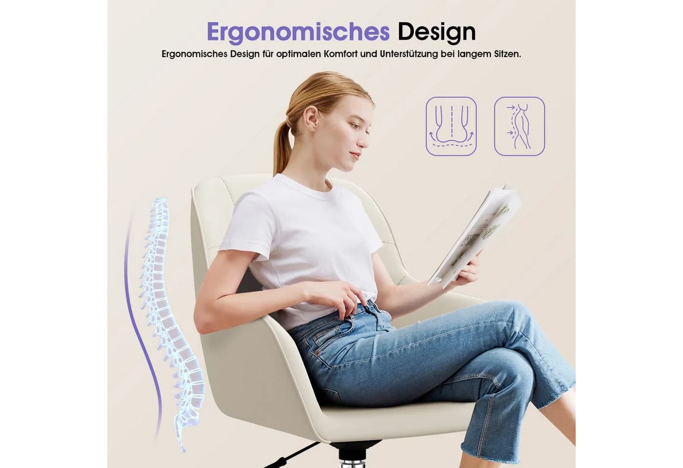 Adormii Bürostuhl mit Armlehnen und Rollen, höhenverstellbar, Boucle-Gewebe