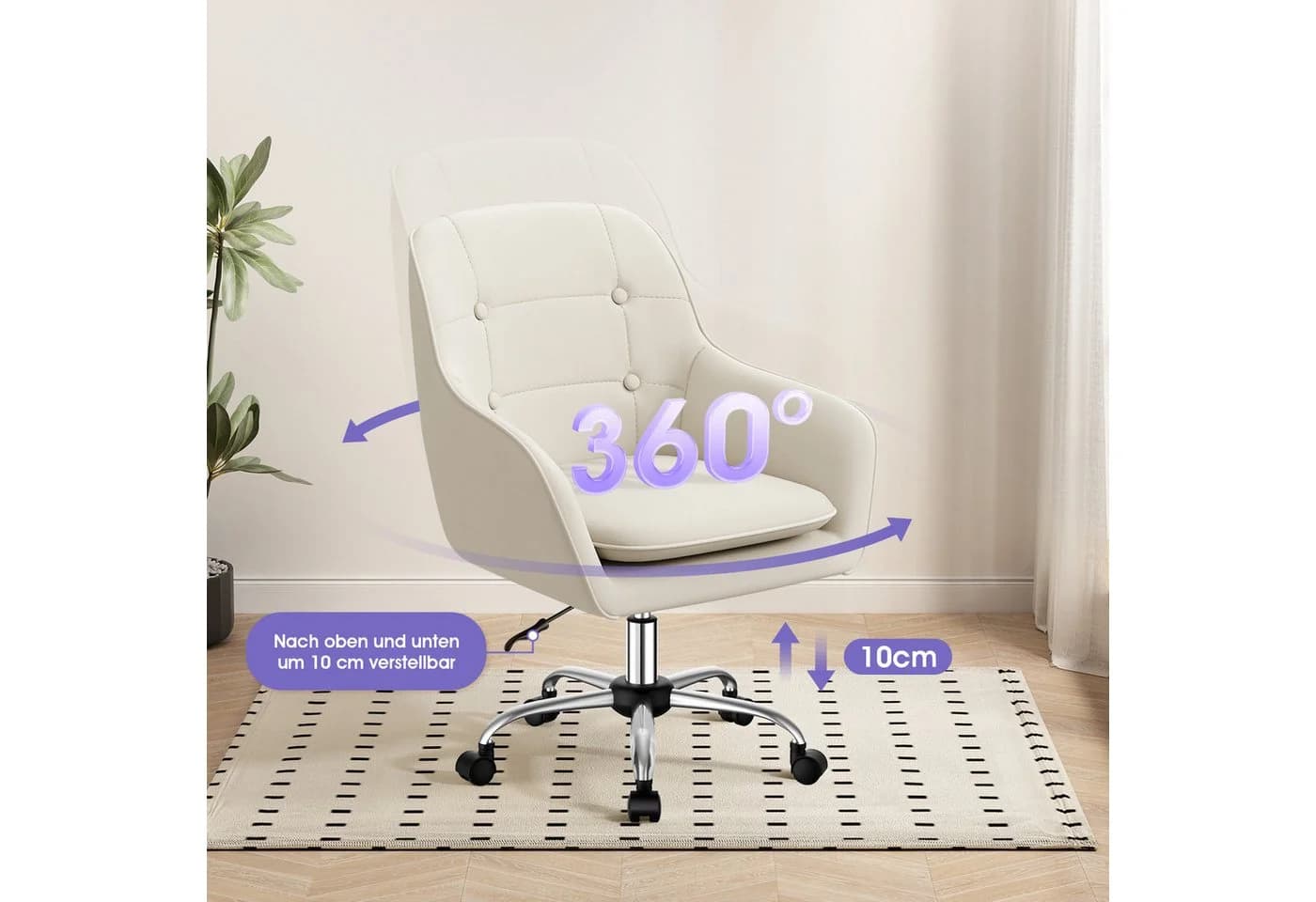 Adormii Bürostuhl mit Armlehnen und Rollen, höhenverstellbar, Boucle-Gewebe - Bild 5