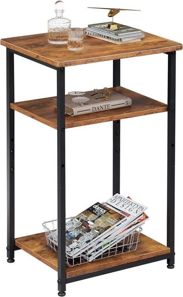 WLIVE Beistelltisch 3 Ablagen Rustikales Braun/Schwarz Industrie-Design - Bild 2