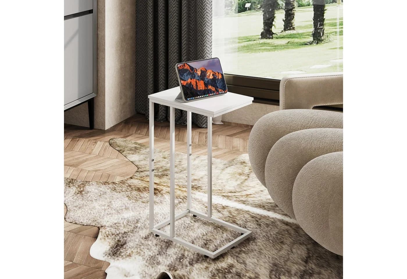 WLIVE Beistelltisch C Form Holzoptik Braun Schwarz Grau Weiß - Bild 5