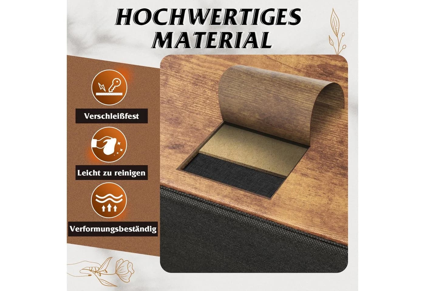 WLIVE Kommode mit 3 Stoffschubladen, Holzplatte & Metallrahmen, Braun/Grau - Bild 5