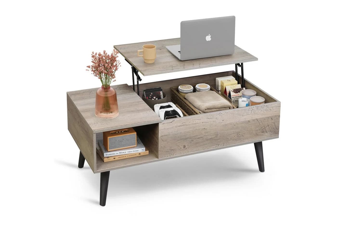 WLIVE Höhenverstellbarer Couchtisch Lift-Top Holzoptik Braun/Weiß - Bild 2