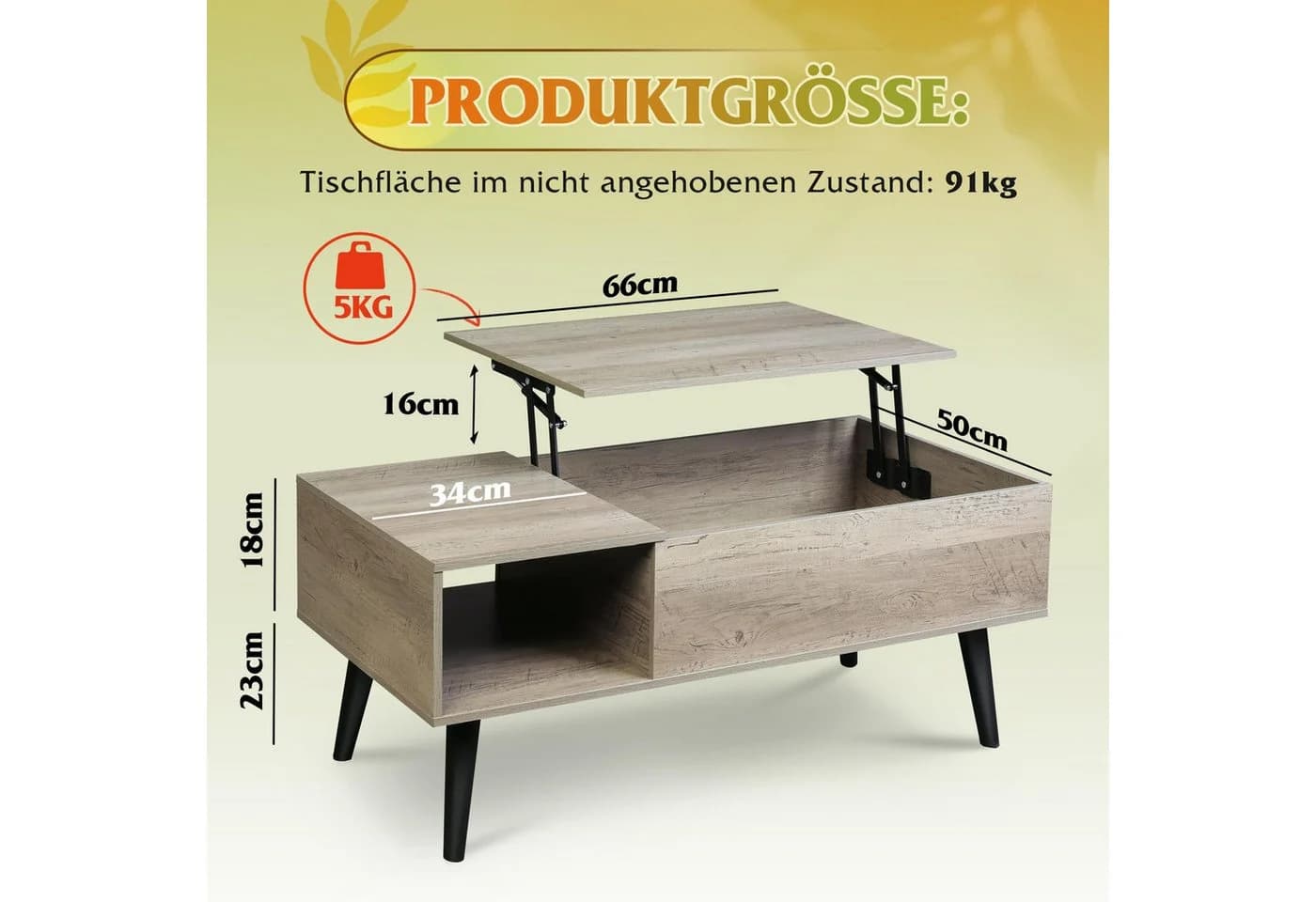 WLIVE Höhenverstellbarer Couchtisch Lift-Top Holzoptik Braun/Weiß - Bild 3