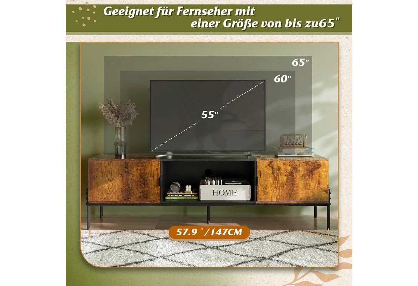 WLIVE Lowboard TV-Schrank für Fernseher bis 65 Zoll, 147 cm, Industrie-Design - Bild 4