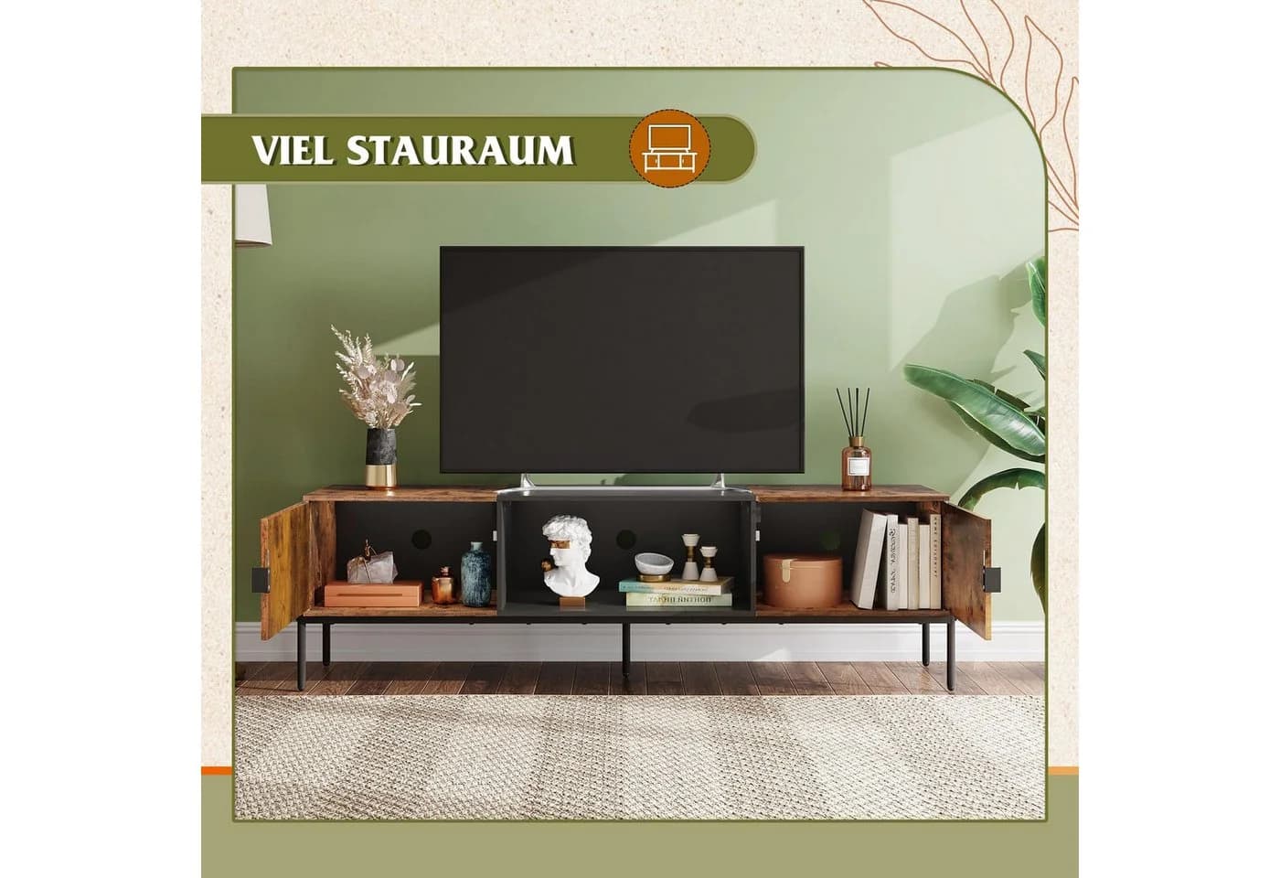 WLIVE Lowboard TV-Schrank für Fernseher bis 65 Zoll, 147 cm, Industrie-Design - Bild 5