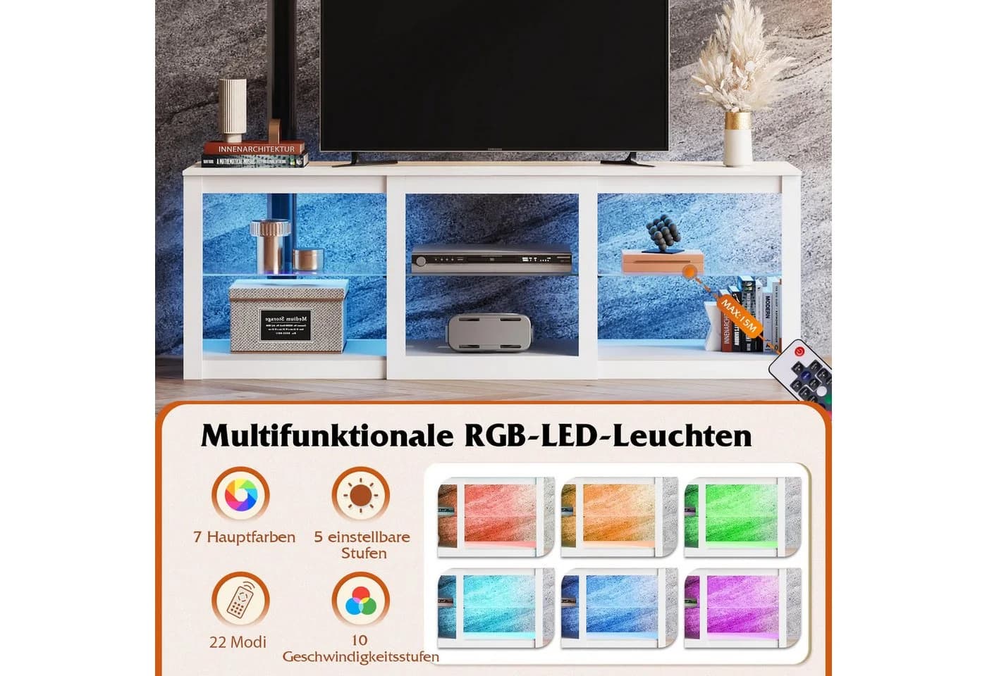 WLIVE Lowboard TV-Schrank Weiß RGB-LED - Bild 4