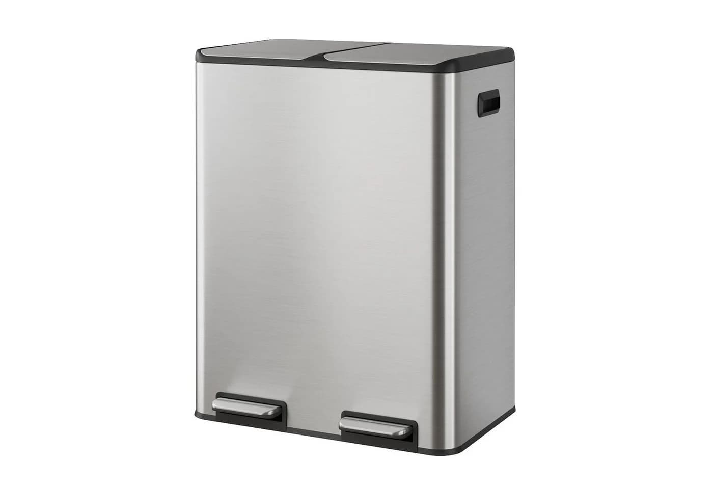 WLIVE Doppel-Mülleimer 60L Edelstahl Schwarz/Silber mit Fußpedal - Bild 2