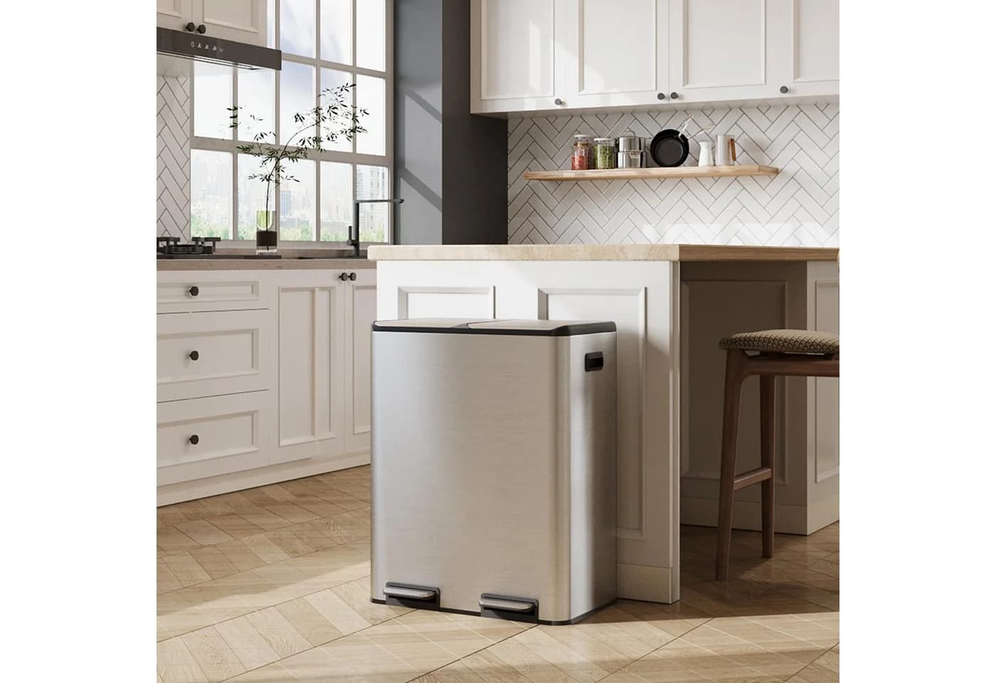 WLIVE Doppel-Mülleimer 60L Edelstahl Schwarz/Silber mit Fußpedal - Bild 3