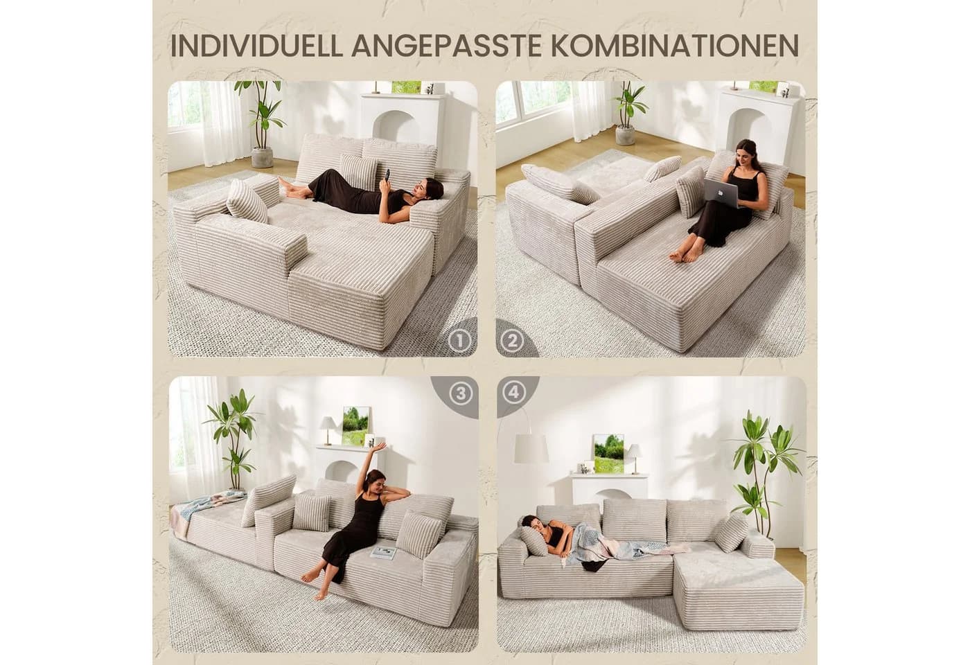 Patbrela Ecksofa Cordstoff Modular Konfigurierbar