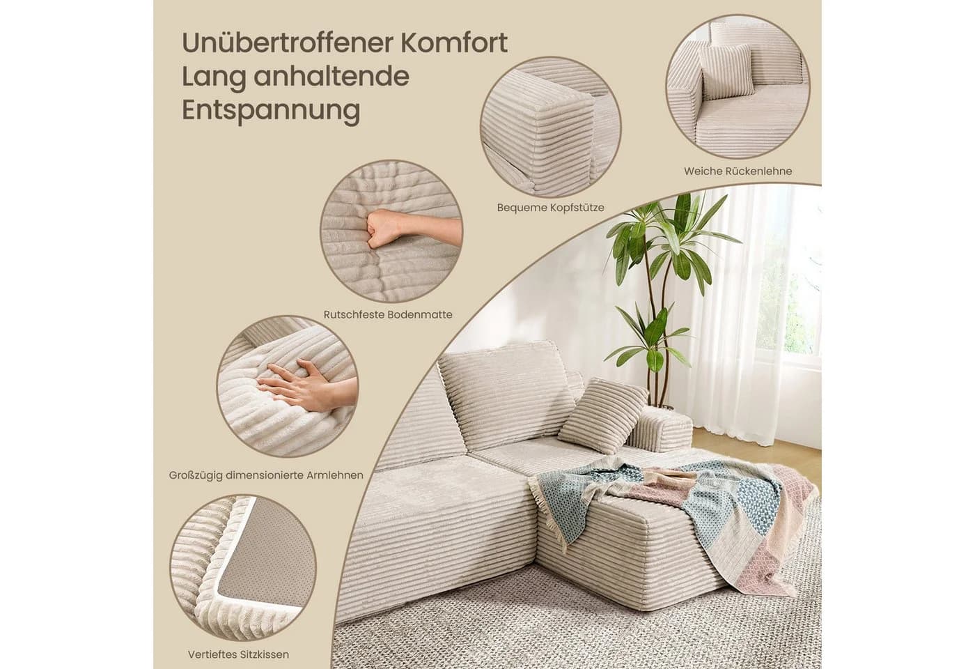 Patbrela Ecksofa Cordstoff Modular Konfigurierbar - Bild 4