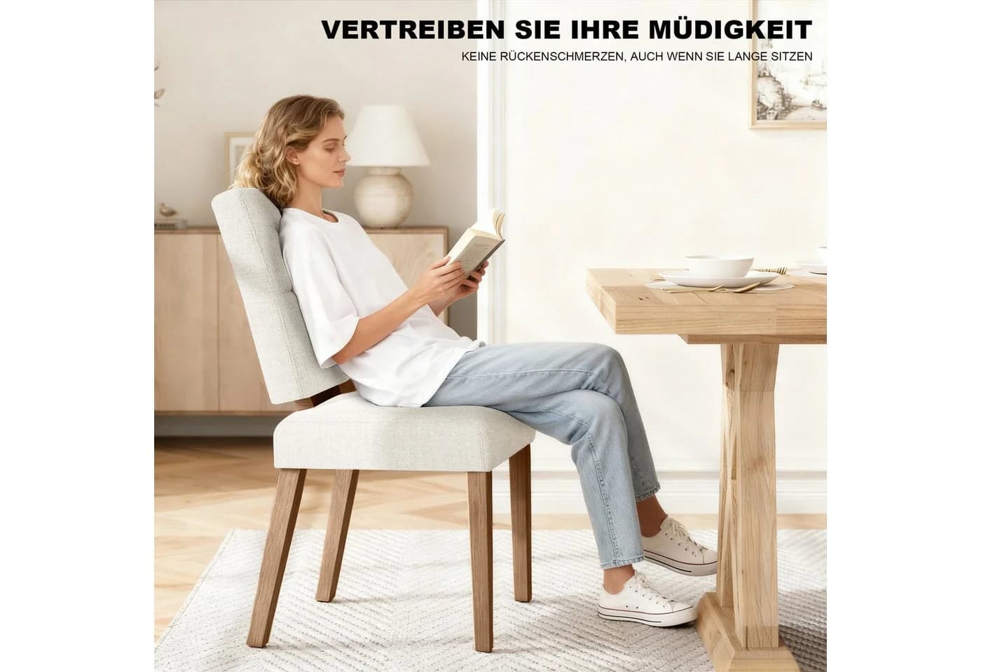 Patbrela Holz-Esszimmerstuhl 2er-Set Polsterstuhl Cremeweiß