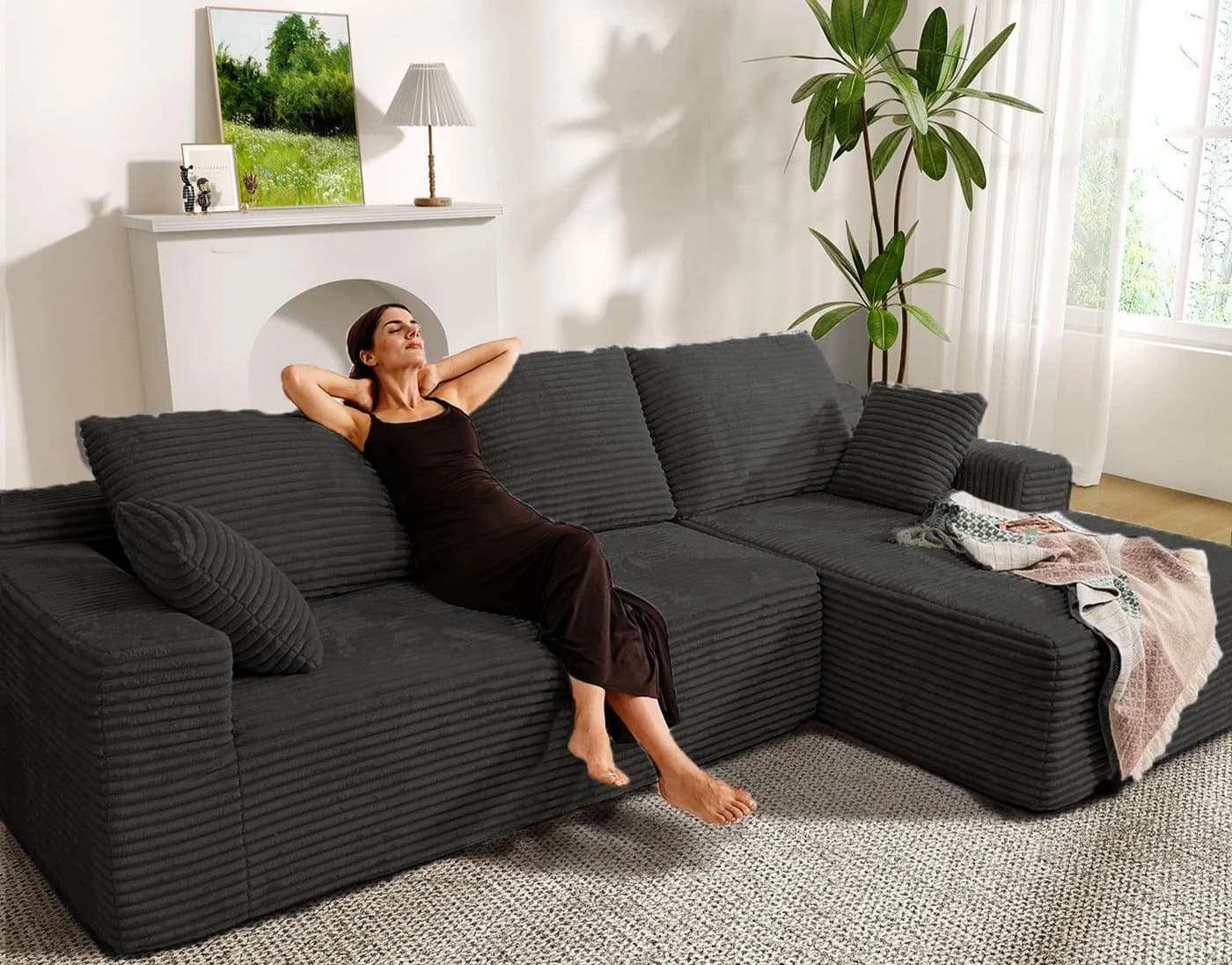 Patbrela Ecksofa Couch L-Form Cordstoff Vierersofa mit Liegefläche - Bild 2