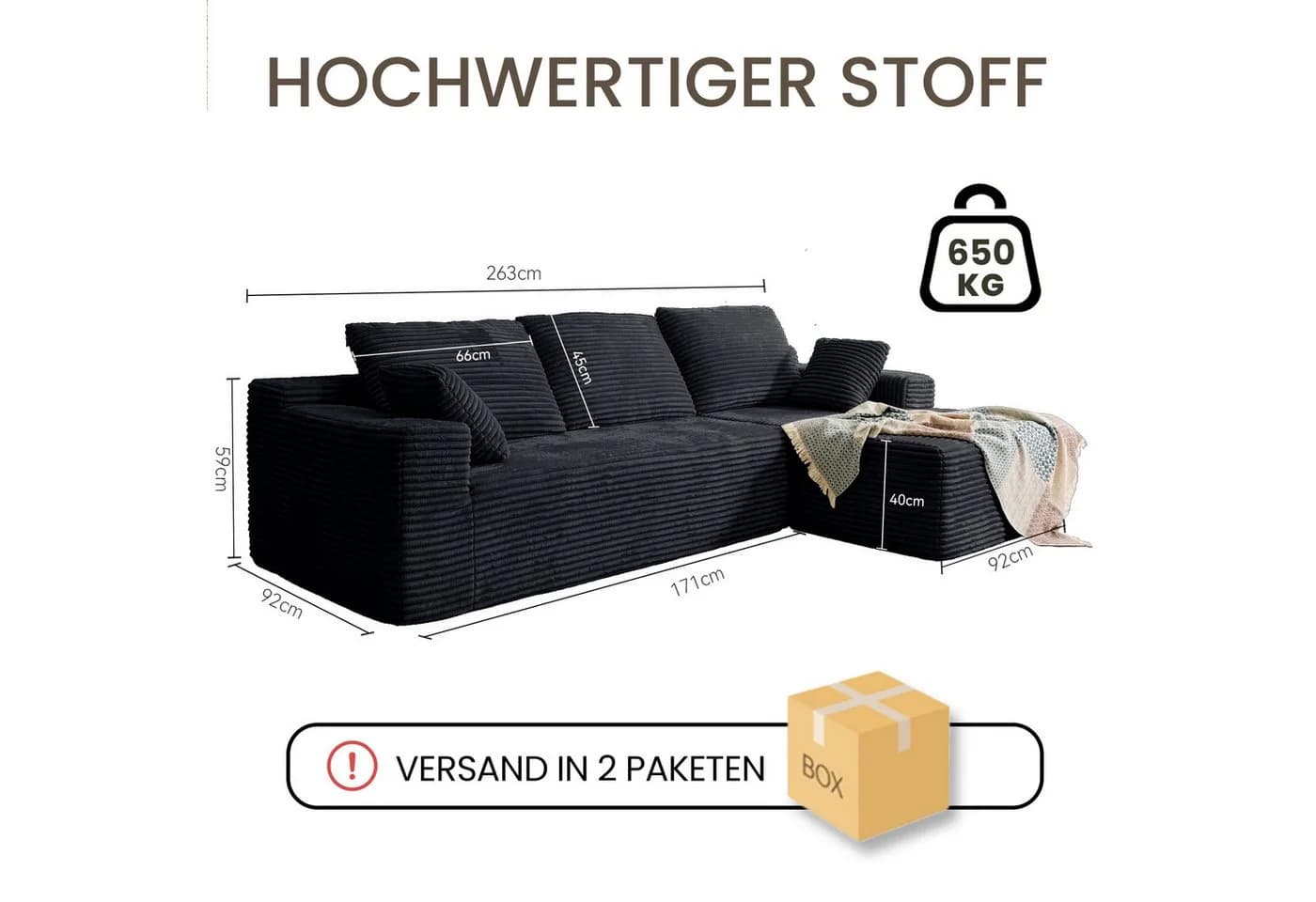 Patbrela Ecksofa Couch L-Form Cordstoff Vierersofa mit Liegefläche - Bild 4
