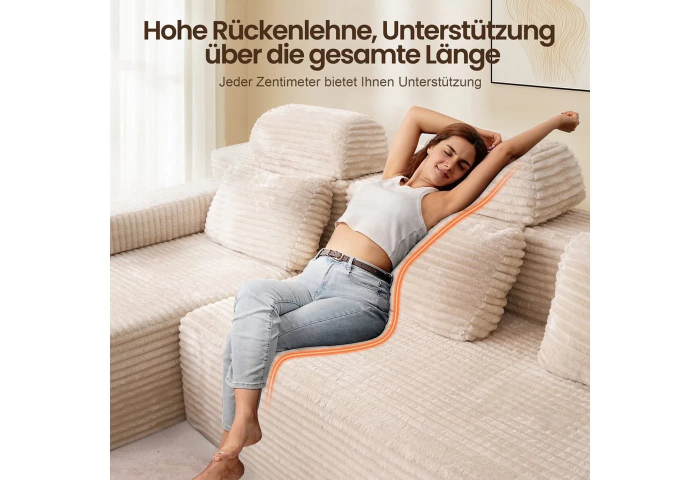 Patbrela U-förmiges modulares Sofa mit zwei Liegesesseln, Samtstoff, Kaltschaum-Polsterung