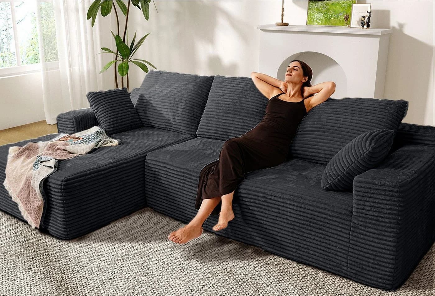 Patbrela Ecksofa Grau Samt Modular L-Form - Bild 2