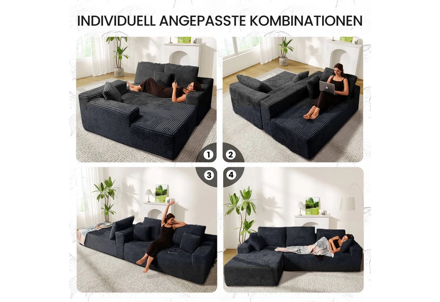 Patbrela Ecksofa Grau Samt Modular L-Form - Bild 3