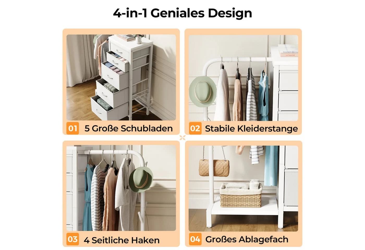Patbrela Garderobenständer mit 5 Stoffschubladen Weiß - Bild 3