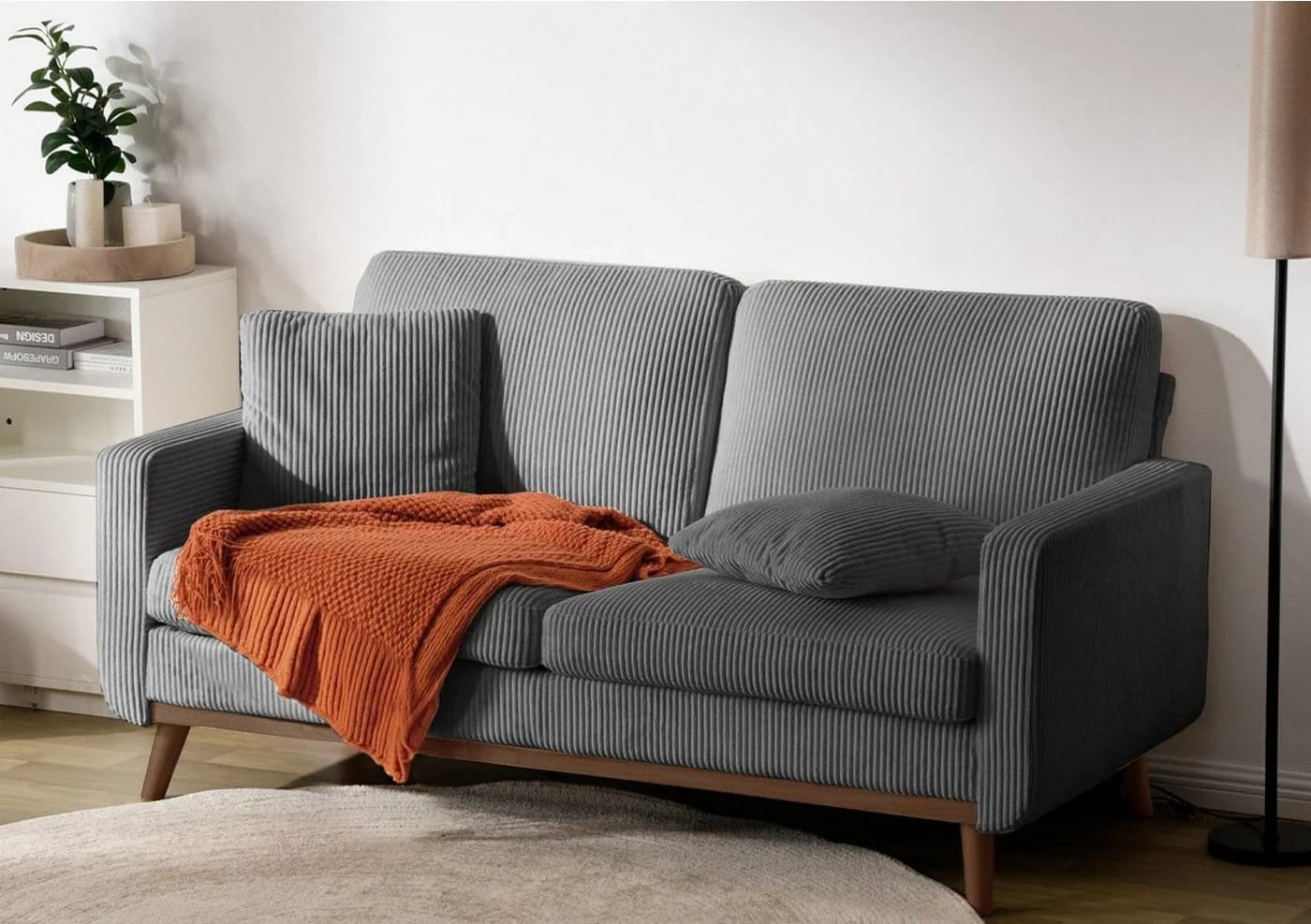 Patbrela 2-Sitzer Sofa Beige Skandinavisch Velours Massivholz - Bild 2
