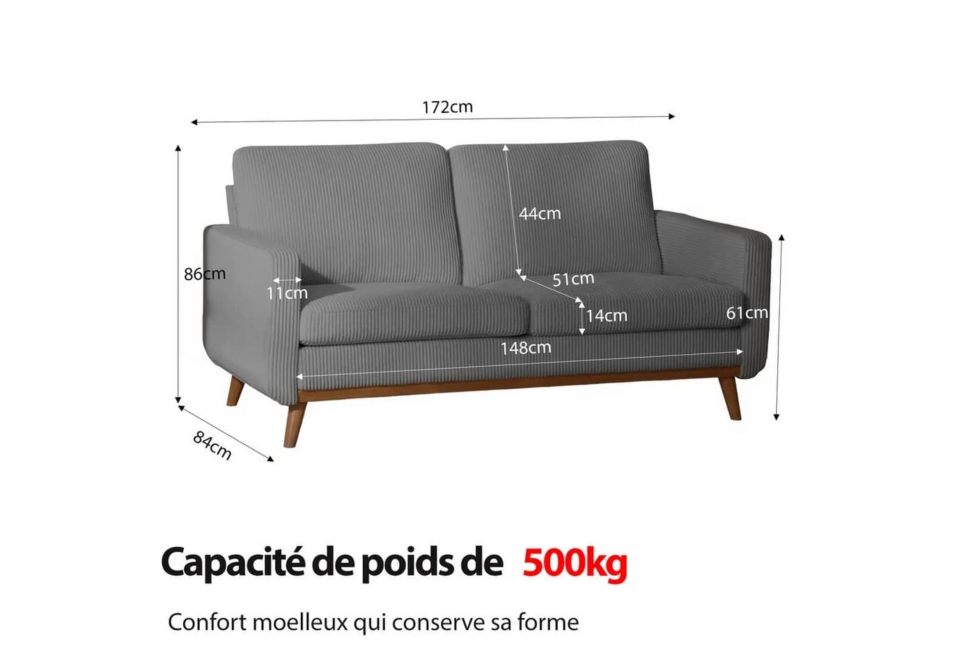 Patbrela 2-Sitzer Sofa Beige Skandinavisch Velours Massivholz - Bild 5