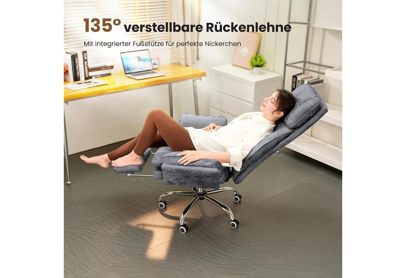 Patbrela Bürostuhl mit klappbaren Armlehnen & Fußstütze Weiß - Bild 5