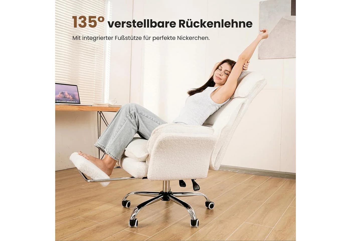 Patbrela Bürostuhl mit klappbaren Armlehnen, 135° verstellbar & Fußstütze - Bild 3