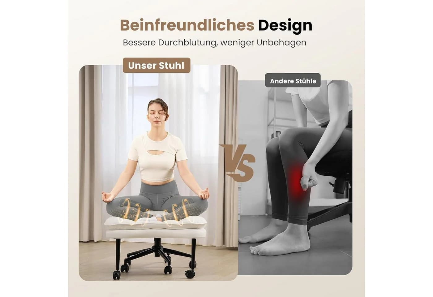 Patbrela Ergonomischer Kniestuhl mit Kreuzbeinen, 360° drehbar, Cloud PU-Leder - Bild 3