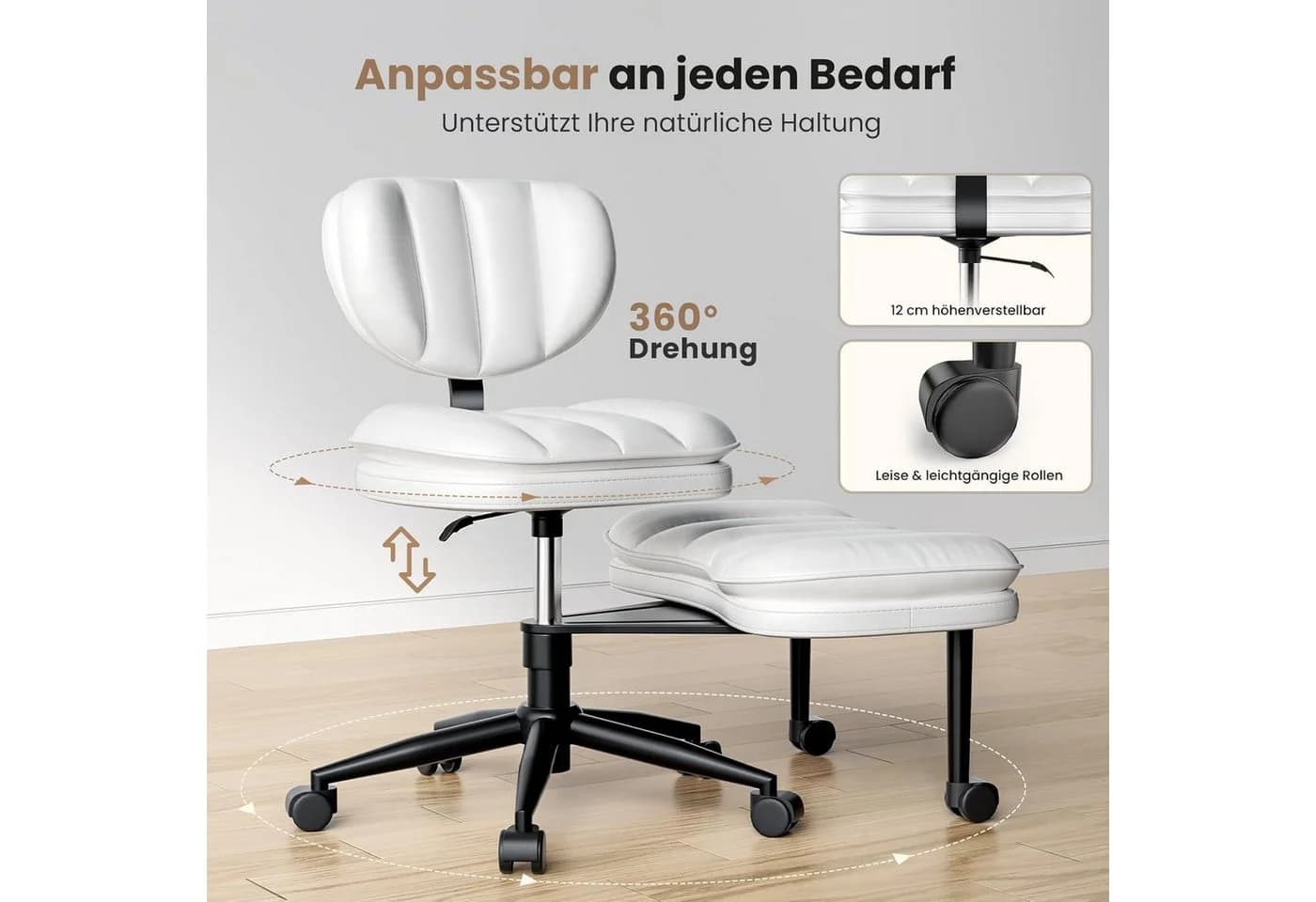 Patbrela Ergonomischer Kniestuhl mit Kreuzbeinen, 360° drehbar, Cloud PU-Leder - Bild 4