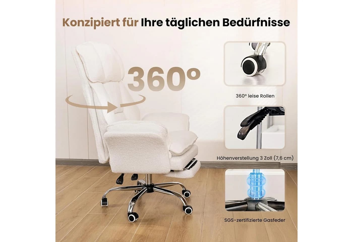 Patbrela Bürostuhl Chefsessel mit klappbaren Armlehnen Beige