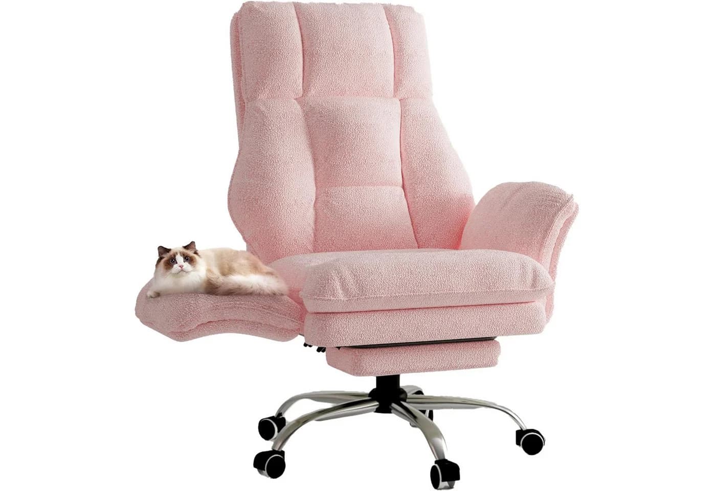 Patbrela Bürostuhl mit klappbaren Armlehnen Rosa Teddy-Samt - Bild 2