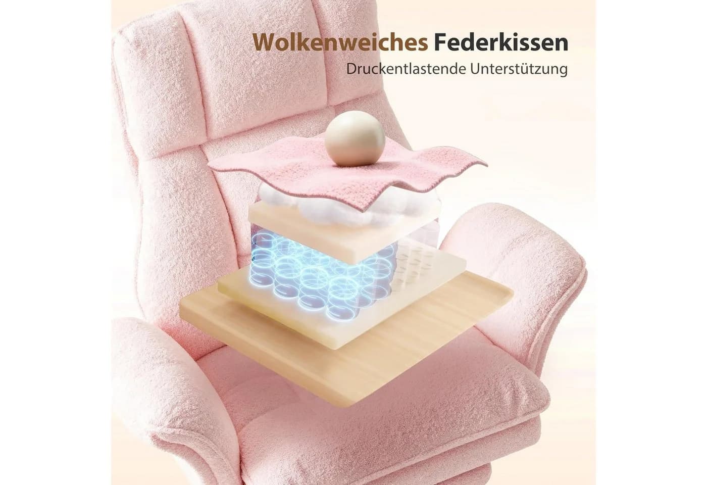 Patbrela Bürostuhl mit klappbaren Armlehnen Rosa Teddy-Samt - Bild 4
