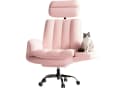 Patbrela Bürostuhl Rosa Teddy-Fleece mit verstellbaren Armlehnen und Fußstütze Bild 2