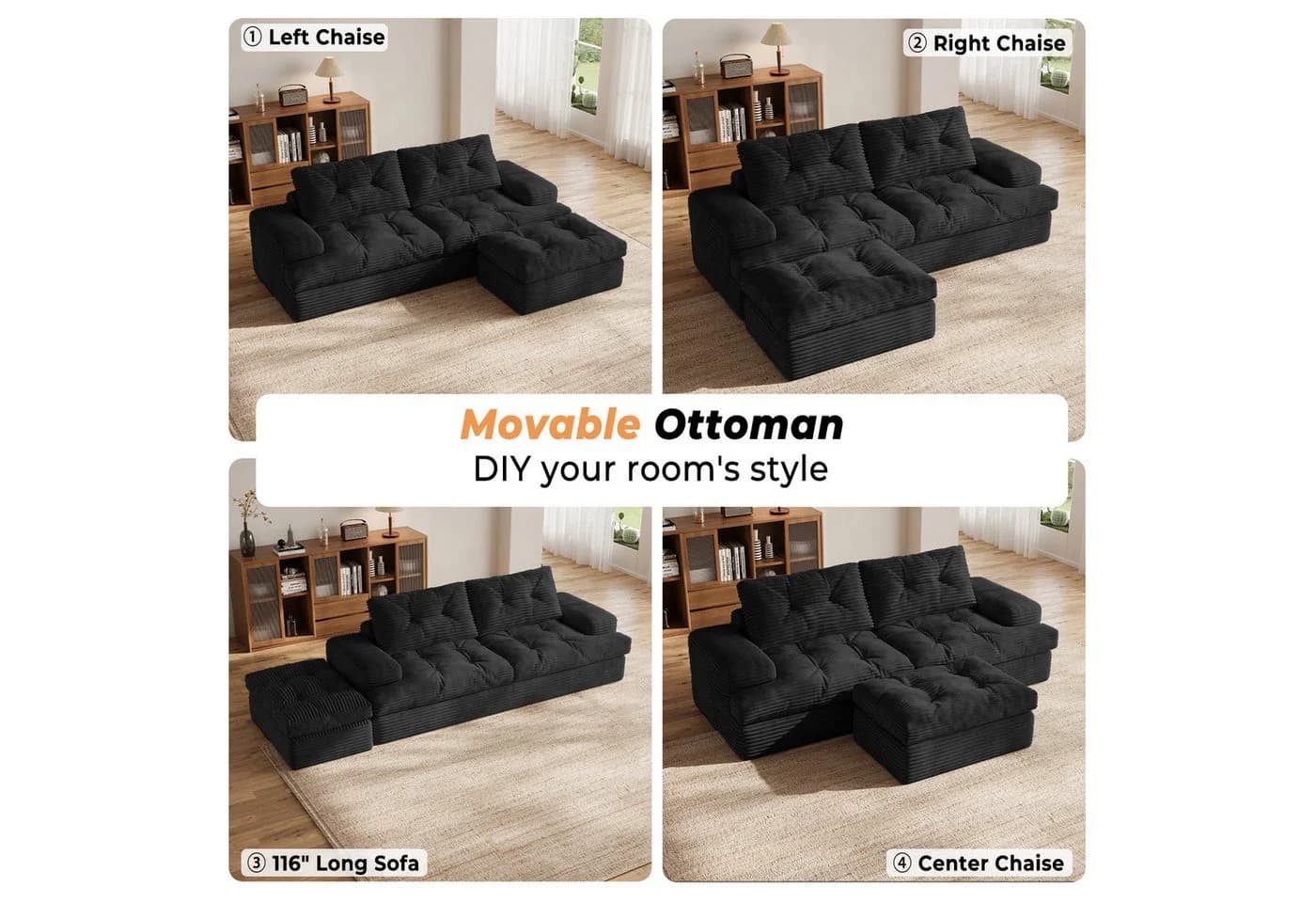 Patbrela Ecksofa L-förmig Cord Sofa 85 Zoll - Bild 4