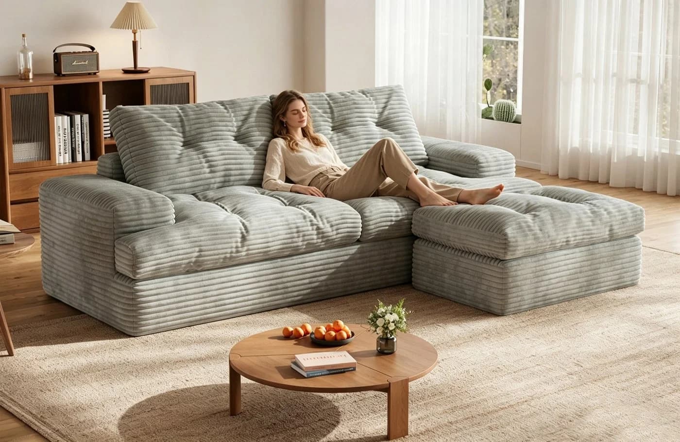 Patbrela Ecksofa L-Form Vierersofa mit Liegefläche Hellgrau - Bild 2