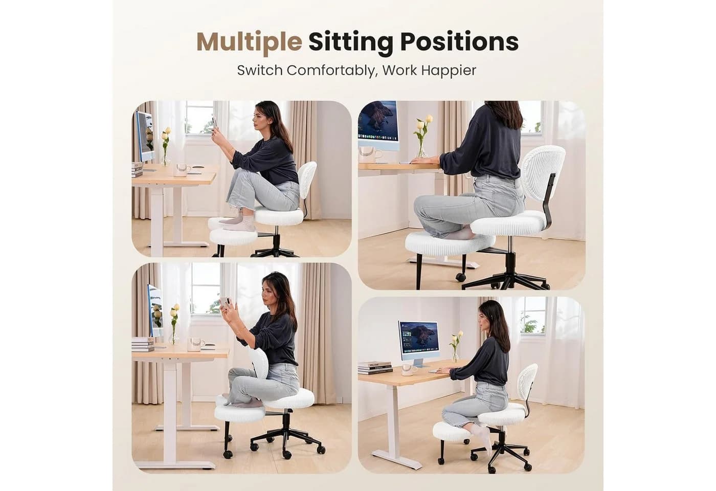 Patbrela Bürostuhl Ergonomischer Kniestuhl 360° drehbar Weiß - Bild 3