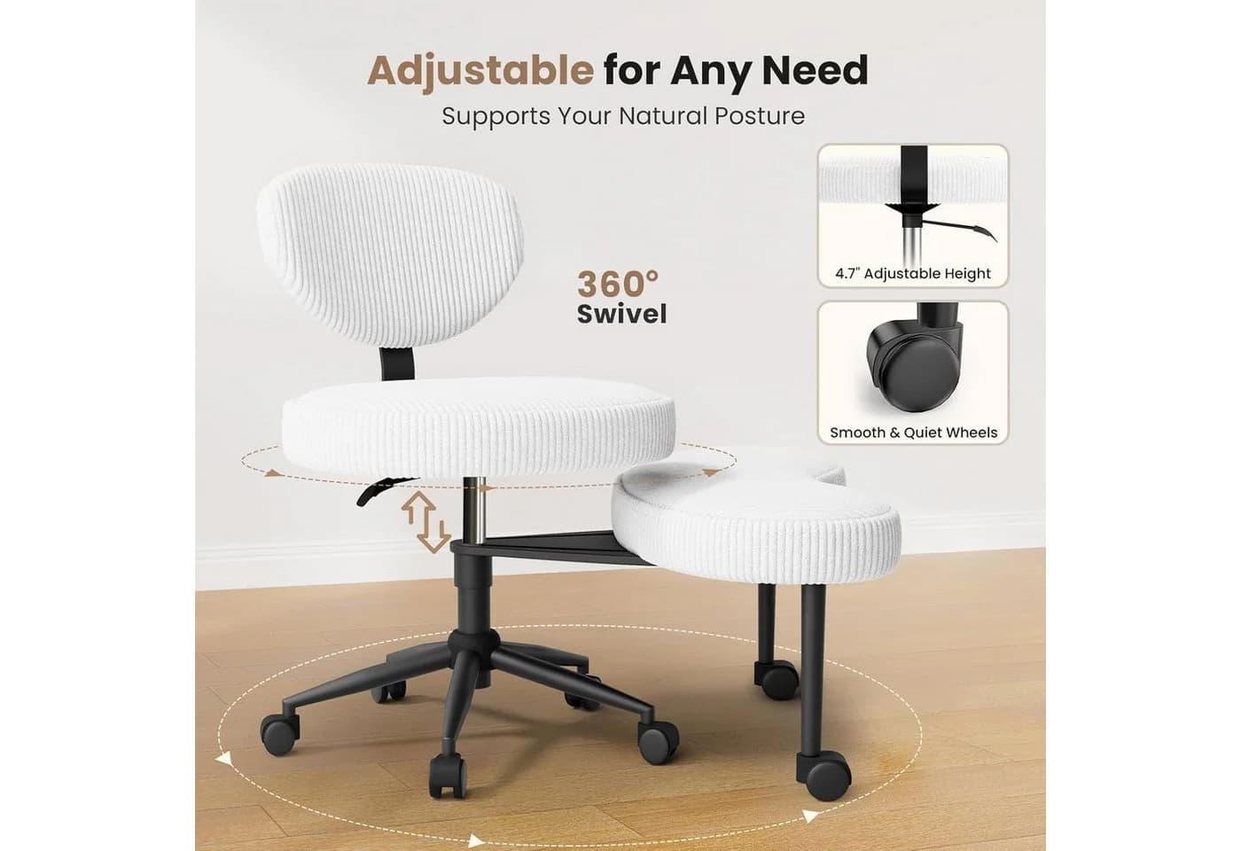 Patbrela Bürostuhl Ergonomischer Kniestuhl 360° drehbar Weiß - Bild 4