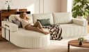 Patbrela Ecksofa Cord Schlafsofa L Form Beige mit Chaise Longue Bild 2
