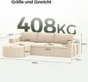 Patbrela Ecksofa Cord Schlafsofa L Form Beige mit Chaise Longue Bild 4