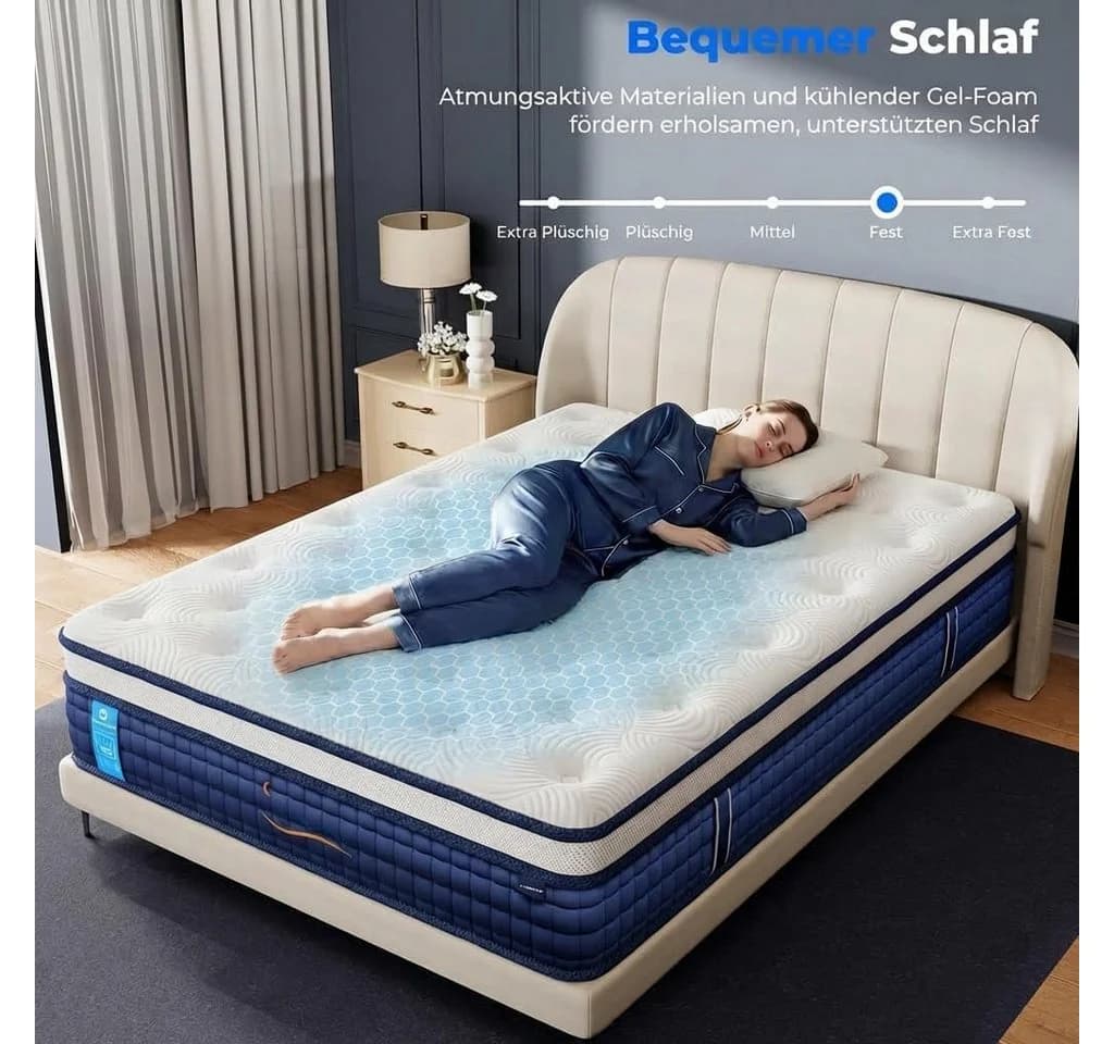 Patbrela Boxspringmatratze Gel Memory Schaum Taschenfederkern Grau - Bild 4