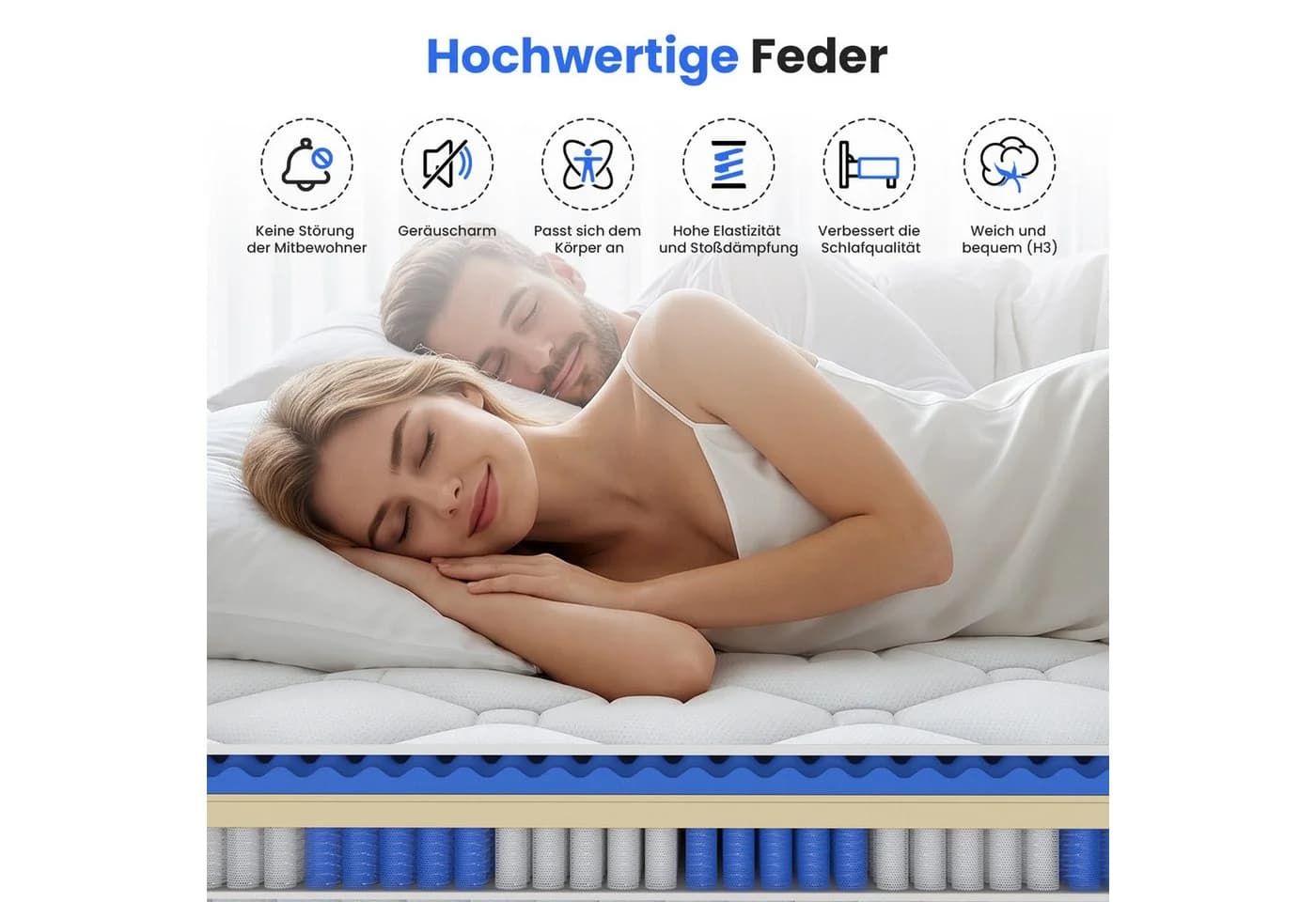 Patbrela Boxspringmatratze 7 Zonen Taschenfederkern Grau Schwarz - Bild 4