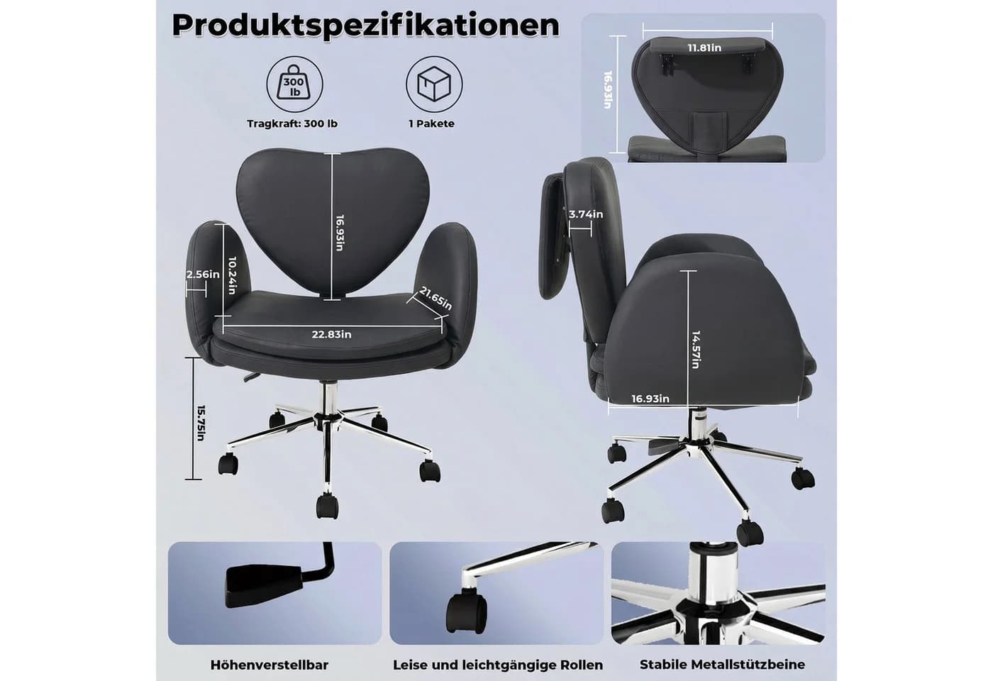 Patbrela Bürostuhl mit klappbarer Tischplatte und Armlehnen Schwarz - Bild 4